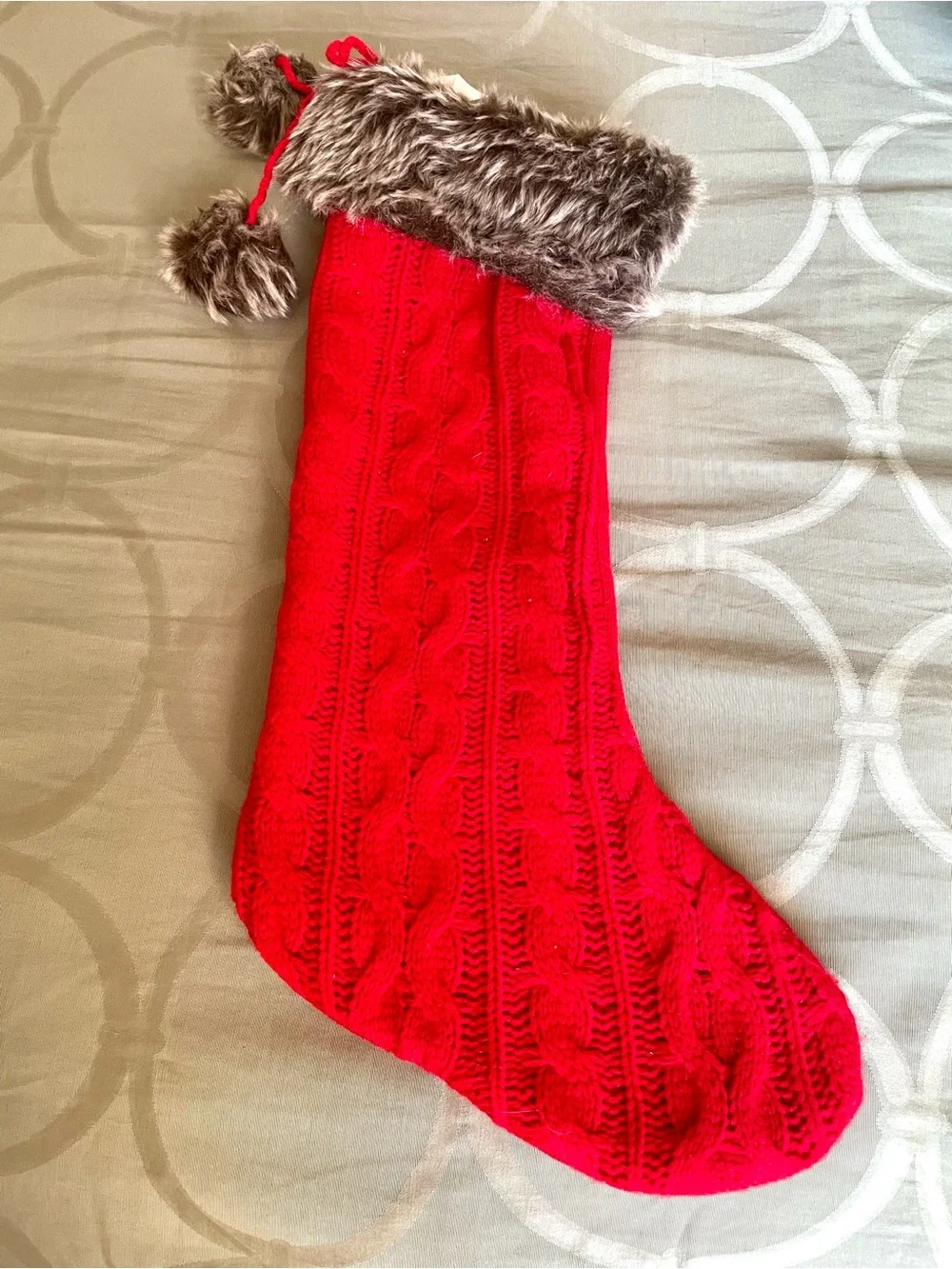 Ashland Red Cable Knit Christmas Stocking with Faux Fur Cuff